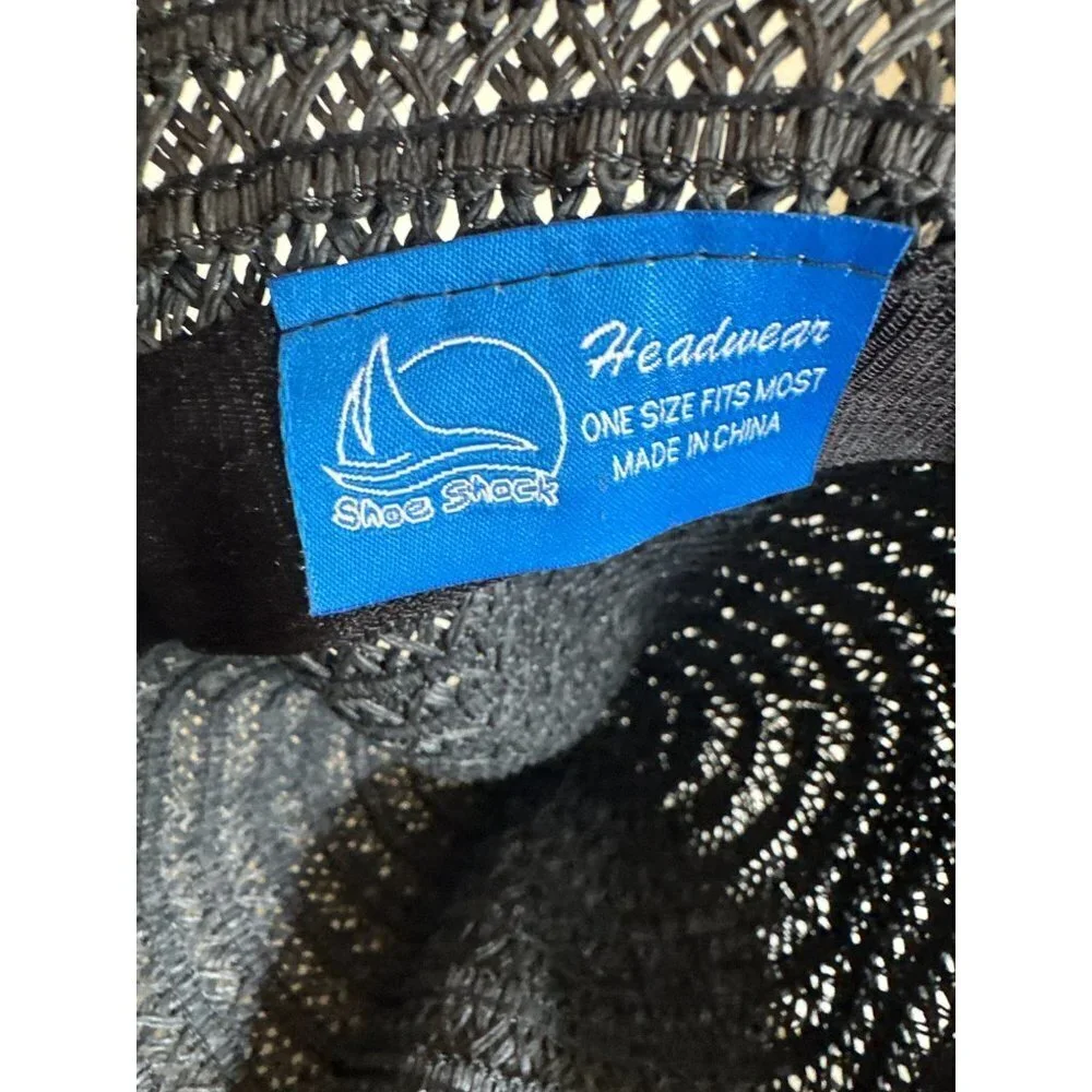 Shoe Shack Sun Hat‎ Black Woven Paper Straw Floppy Wide Brim String Tie OSFM